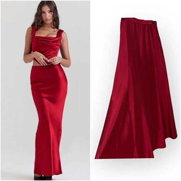 Vintage Dresses & Skirts - Vintage Jessica McClintock Red A-line Satin Maxi Skirt Cocktail Evening Glam
